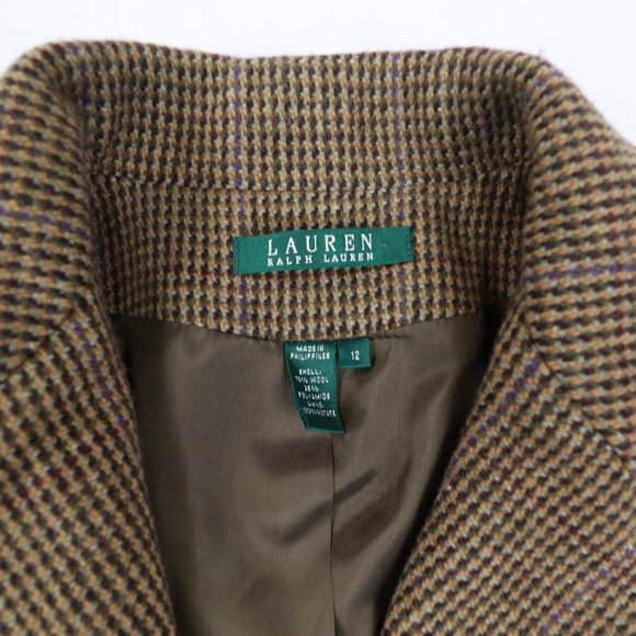 RALPH LAUREN BROWN PURPLE MULTI HOUNDS-TOOTH BLAZER JACKET SIZE 12 - Picture 3 of 15